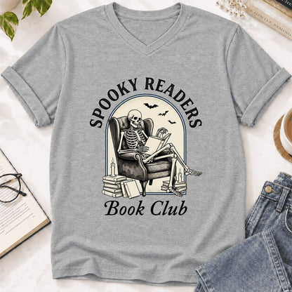 Spooky Readers Book Club Ultra-Soft V-Neck | Halloween Book Lover Gift Athletic Heather