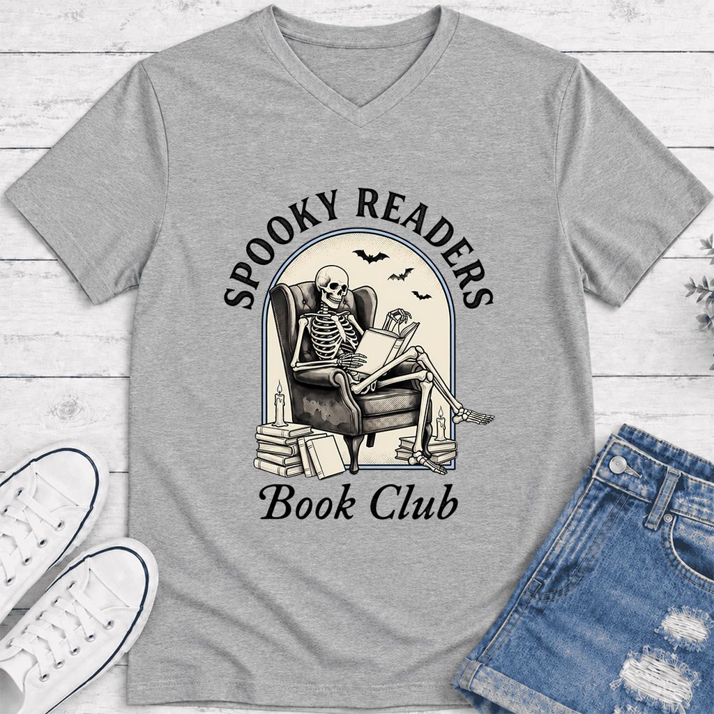 Spooky Readers Book Club Ultra-Soft V-Neck | Halloween Book Lover Gift Athletic Heather