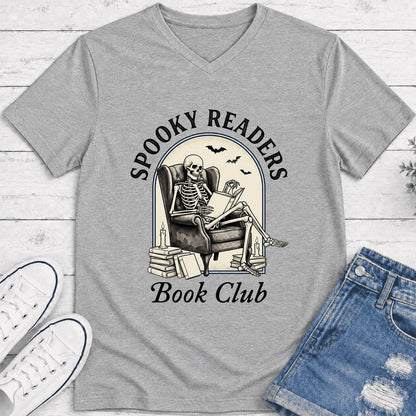 Spooky Readers Book Club Ultra-Soft V-Neck | Halloween Book Lover Gift Athletic Heather