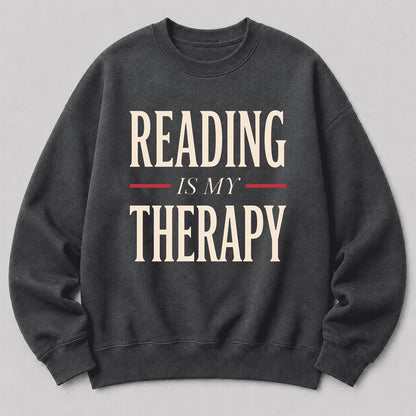 Reading Is My Therapy Printed Sweatshirt | Cozy Book Lover Gift Dark Heather