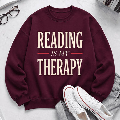 Reading Is My Therapy Printed Sweatshirt | Cozy Book Lover Gift Maroon