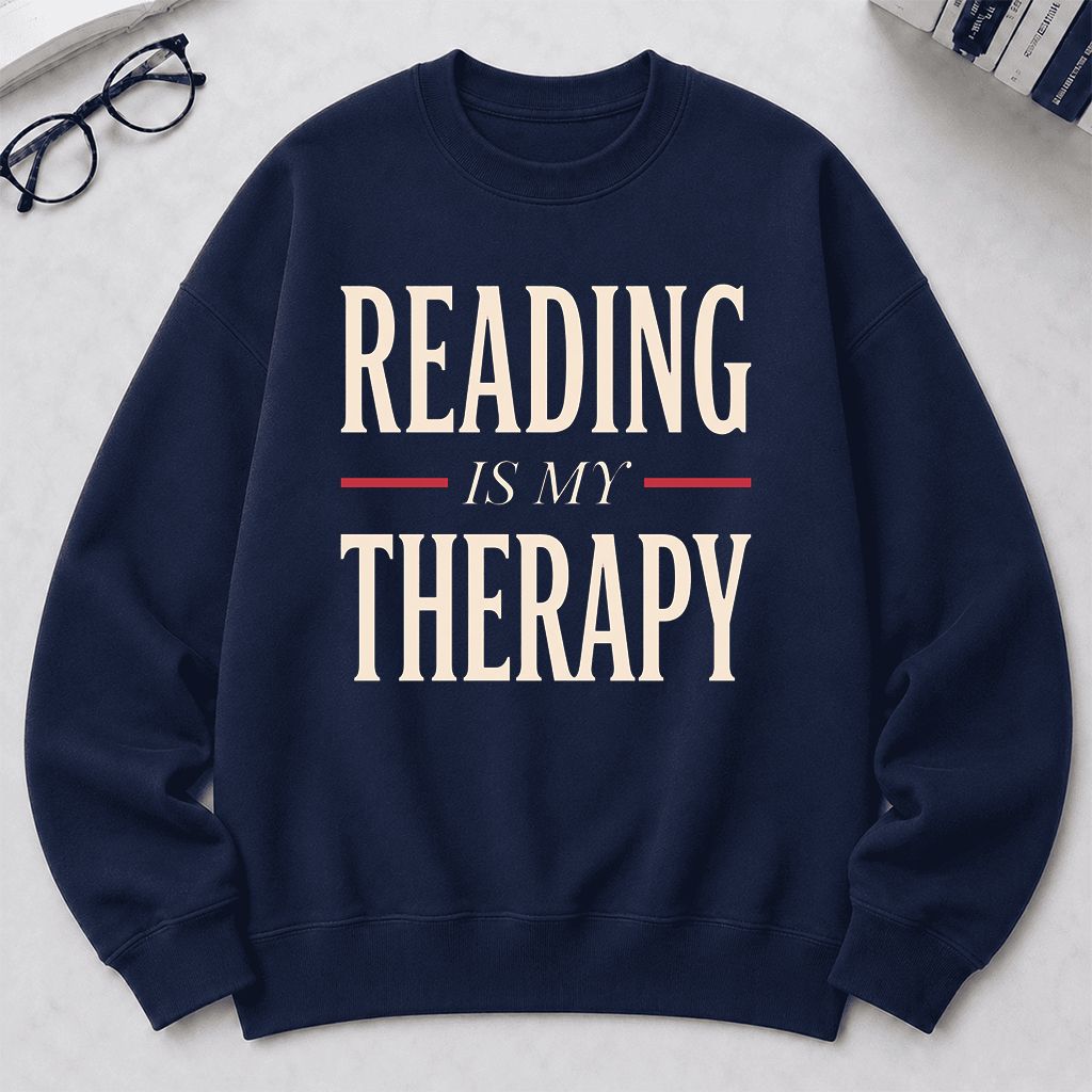 Reading Is My Therapy Printed Sweatshirt | Cozy Book Lover Gift Navy