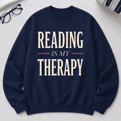Reading Is My Therapy Printed Sweatshirt | Cozy Book Lover Gift Navy