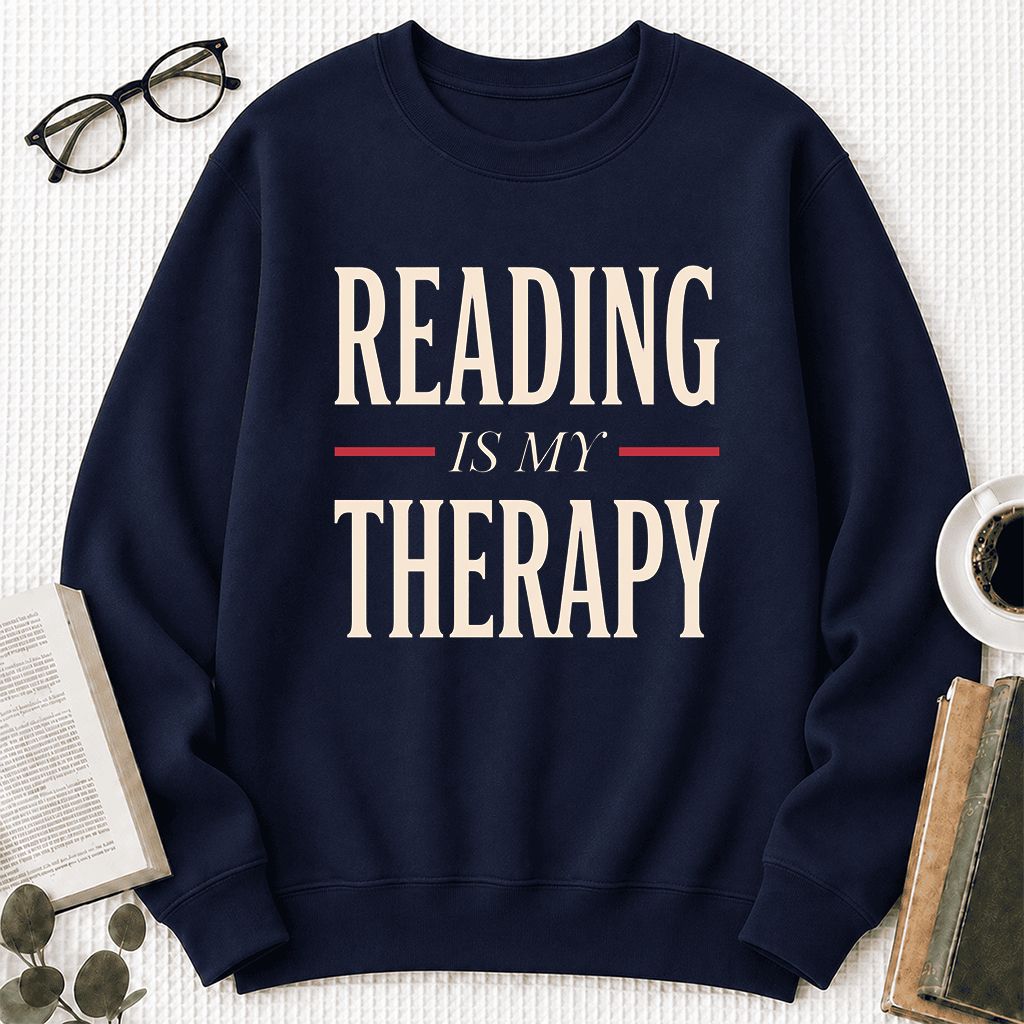 Reading Is My Therapy Printed Sweatshirt | Cozy Book Lover Gift Navy