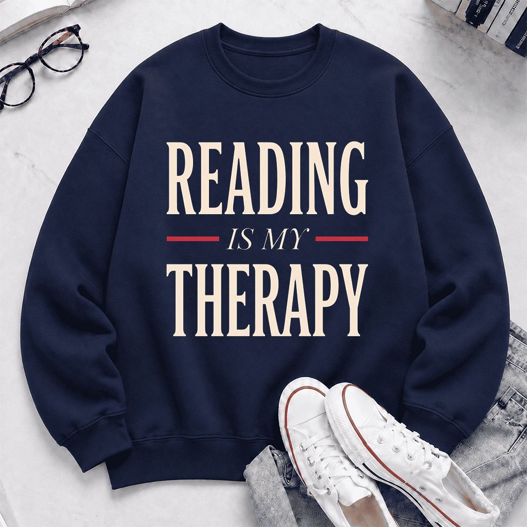 Reading Is My Therapy Printed Sweatshirt | Cozy Book Lover Gift Navy