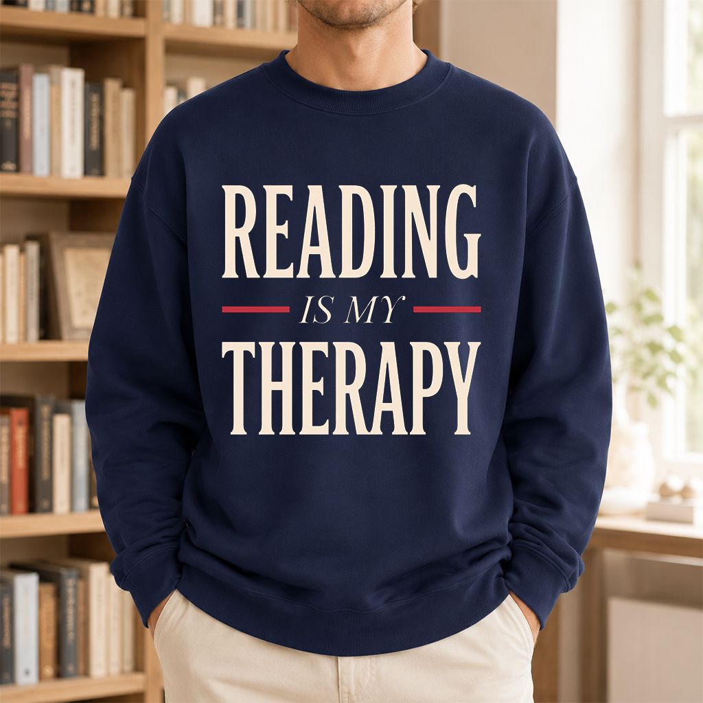 Reading Is My Therapy Printed Sweatshirt | Cozy Book Lover Gift Navy