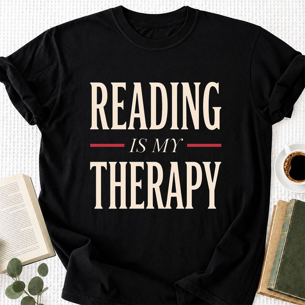 Reading Is My Therapy Printed T-Shirt | Cozy Book Lover Gift Black
