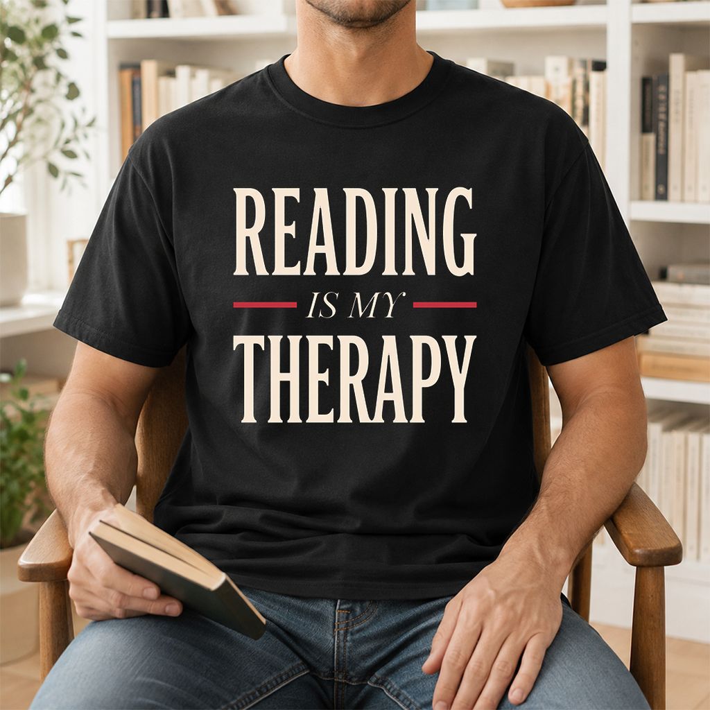 Reading Is My Therapy Printed T-Shirt | Cozy Book Lover Gift Black