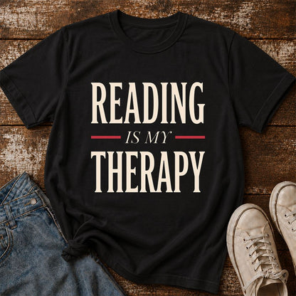 Reading Is My Therapy Printed T-Shirt | Cozy Book Lover Gift Black