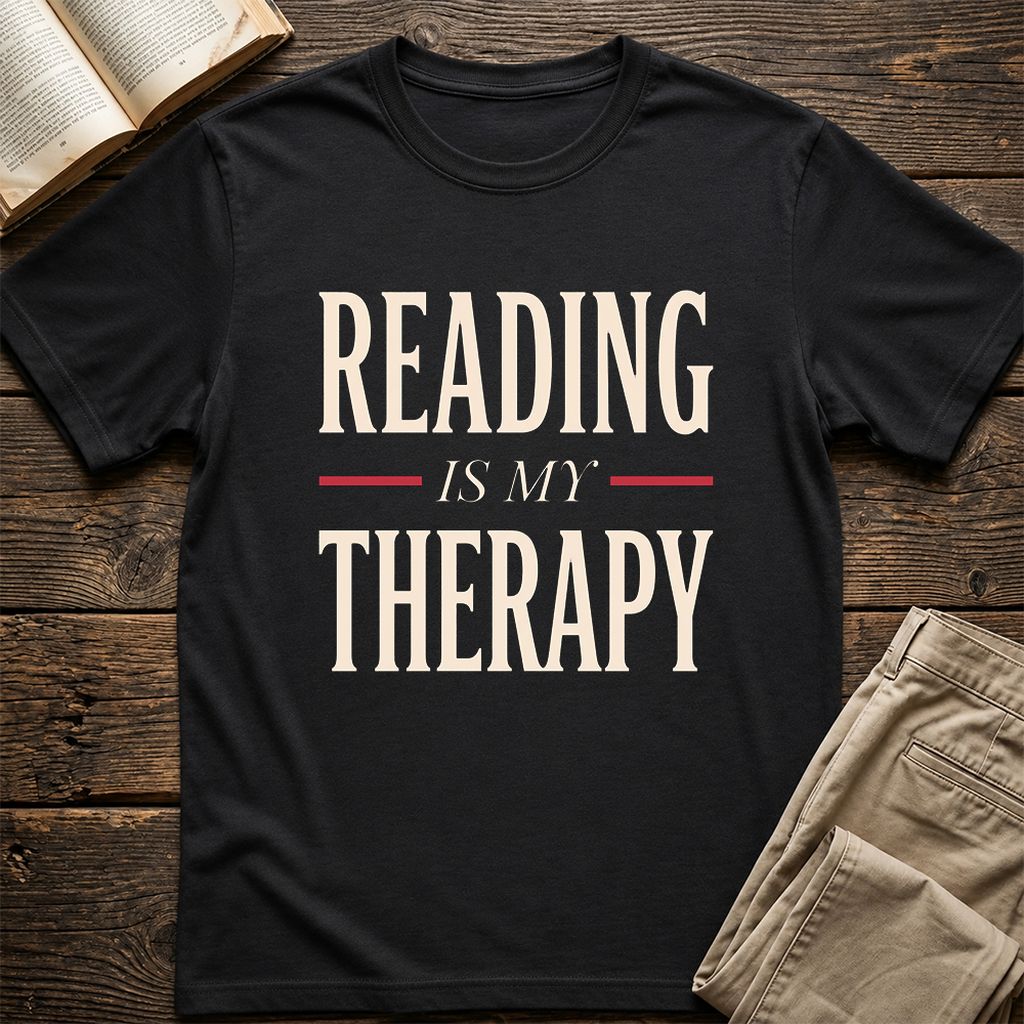 Reading Is My Therapy Printed T-Shirt | Cozy Book Lover Gift Black