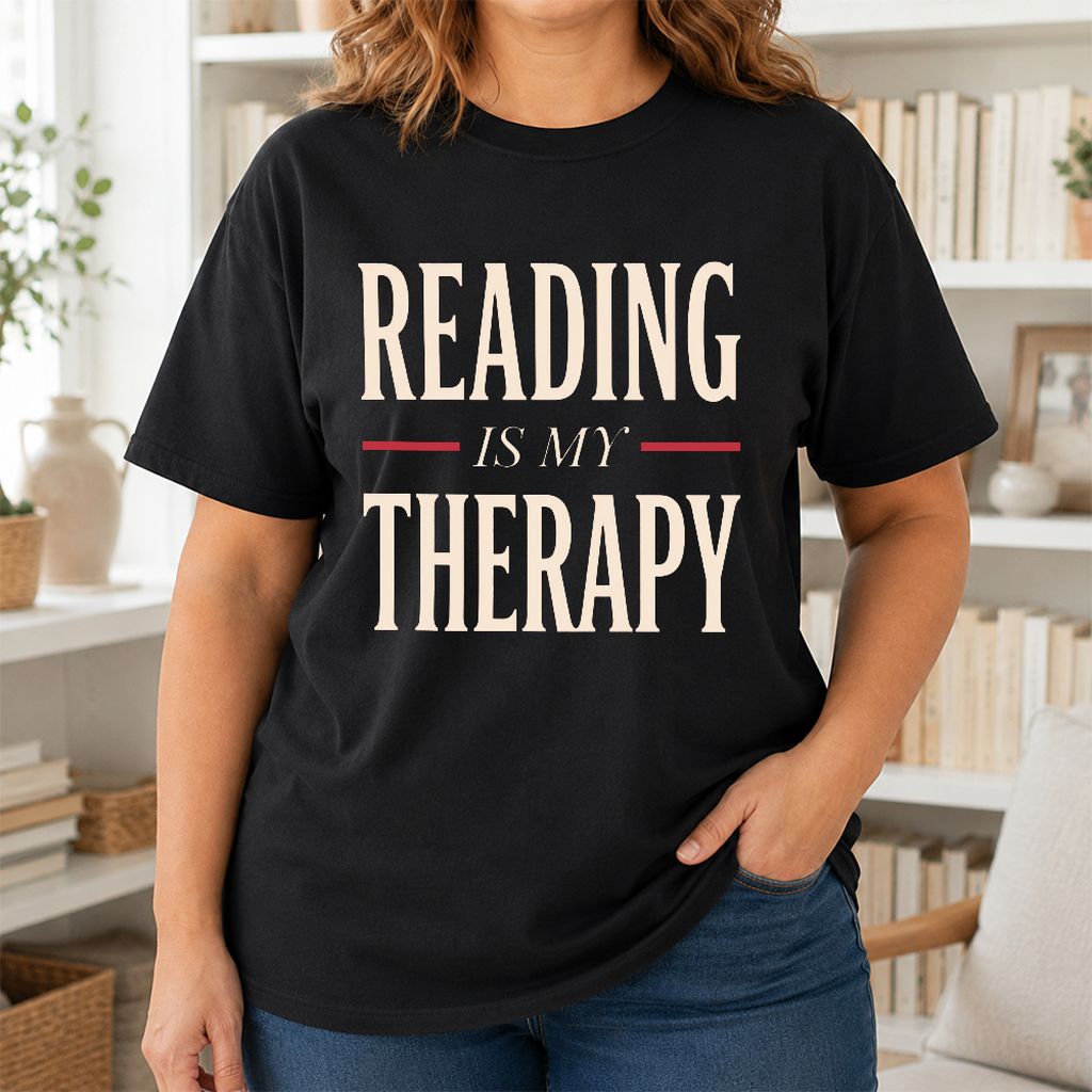 Reading Is My Therapy Printed T-Shirt | Cozy Book Lover Gift Black