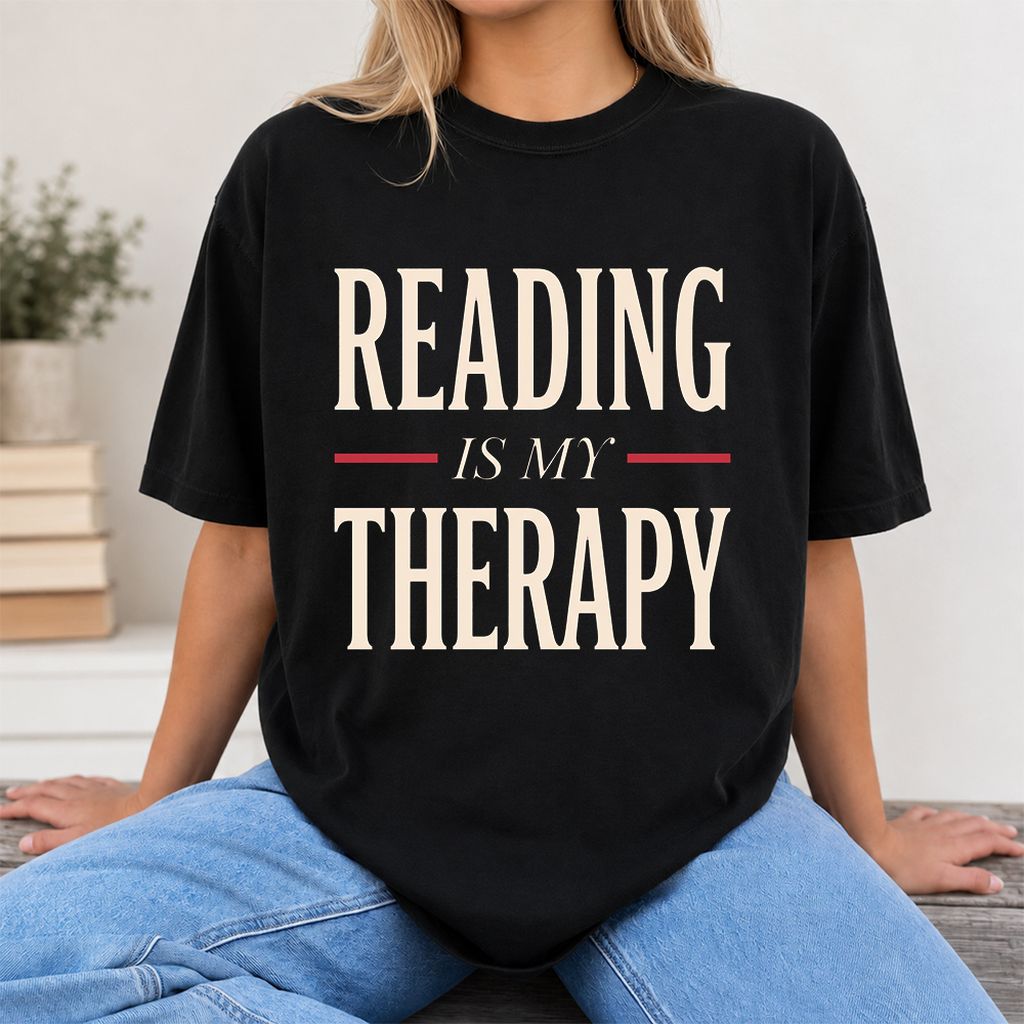 Reading Is My Therapy Printed T-Shirt | Cozy Book Lover Gift Black