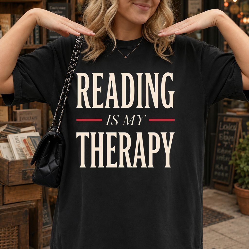 Reading Is My Therapy Printed T-Shirt | Cozy Book Lover Gift Black