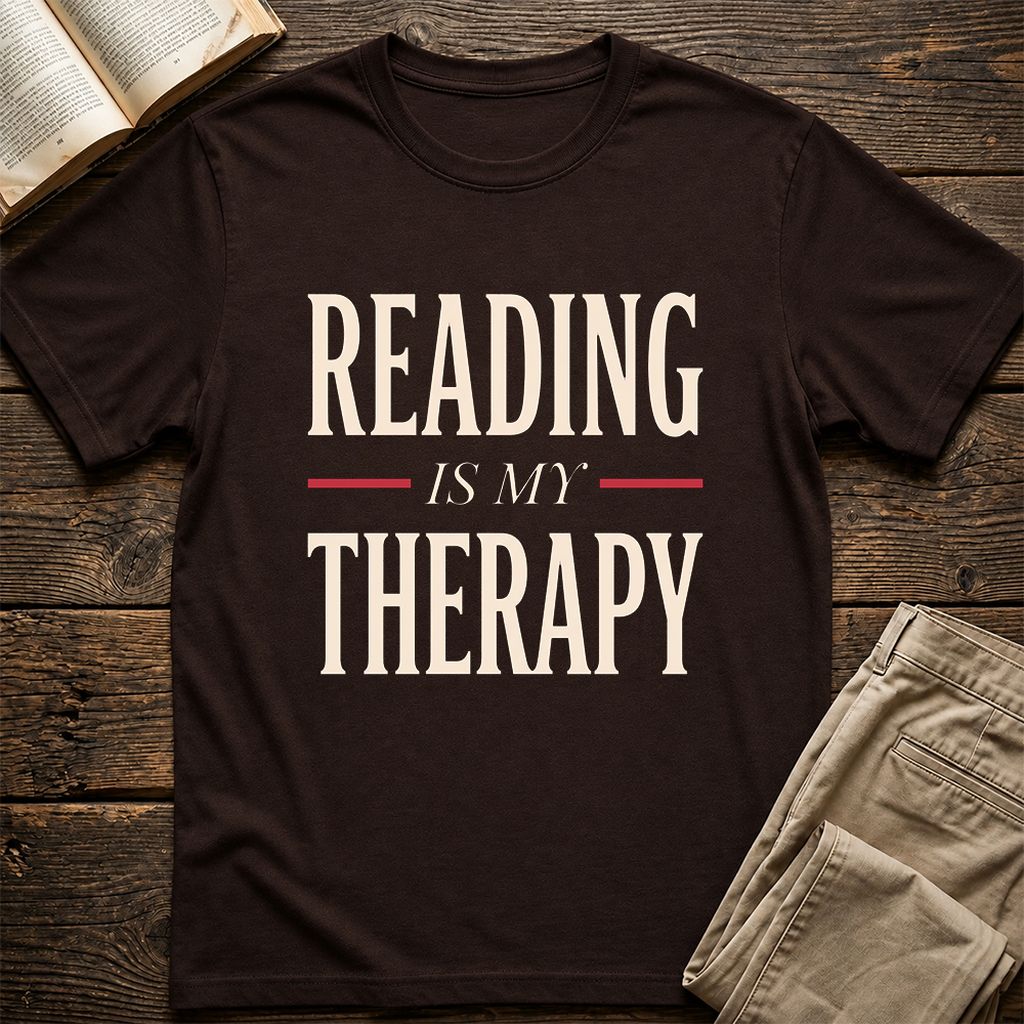 Reading Is My Therapy Printed T-Shirt | Cozy Book Lover Gift Dark Chocolate