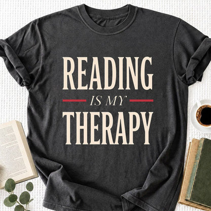 Reading Is My Therapy Printed T-Shirt | Cozy Book Lover Gift Dark Heather
