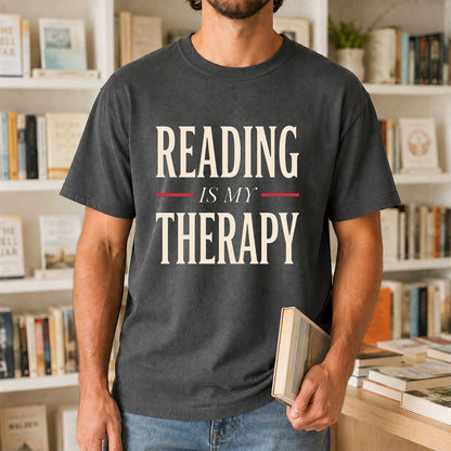 Reading Is My Therapy Printed T-Shirt | Cozy Book Lover Gift Dark Heather