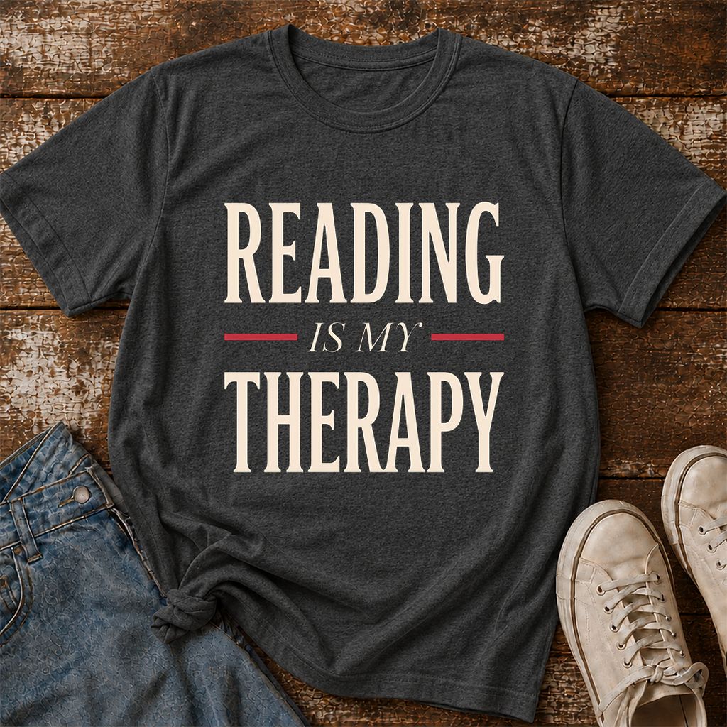 Reading Is My Therapy Printed T-Shirt | Cozy Book Lover Gift Dark Heather