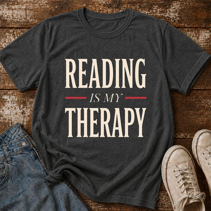 Reading Is My Therapy Printed T-Shirt | Cozy Book Lover Gift Dark Heather