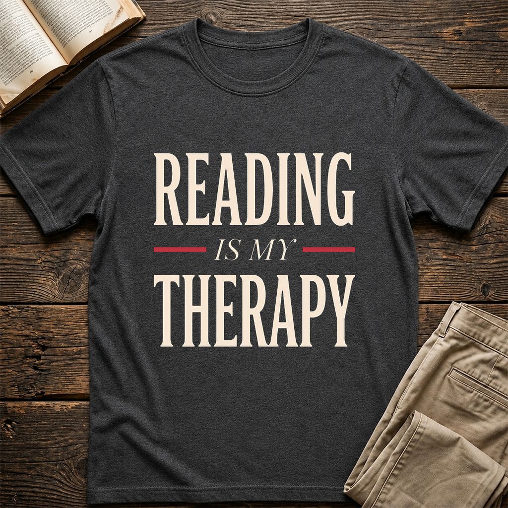 Reading Is My Therapy Printed T-Shirt | Cozy Book Lover Gift Dark Heather