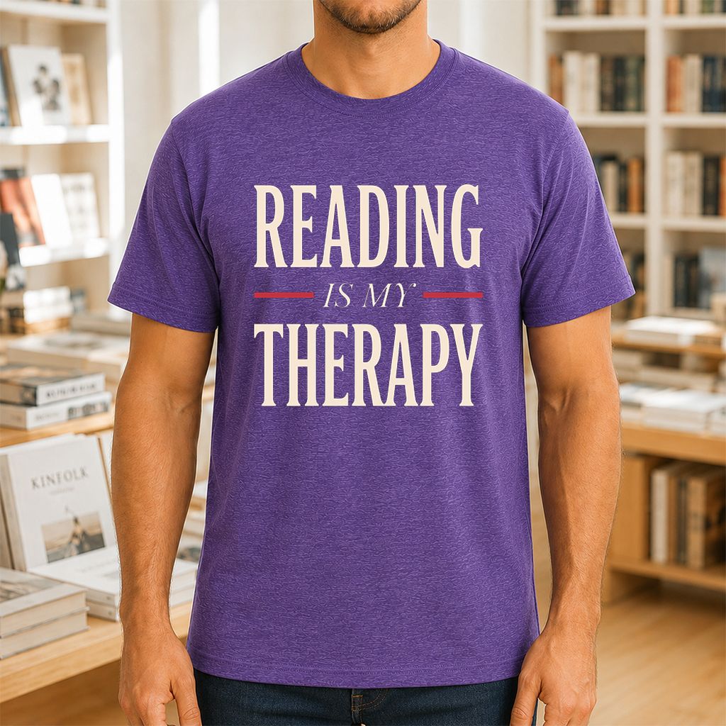 Reading Is My Therapy Printed T-Shirt | Cozy Book Lover Gift Heather Purple