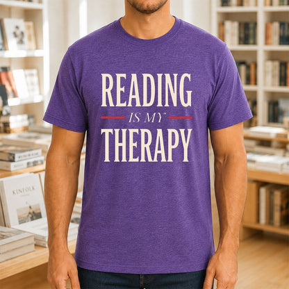 Reading Is My Therapy Printed T-Shirt | Cozy Book Lover Gift Heather Purple
