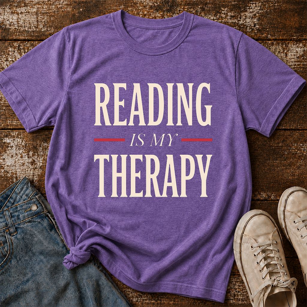 Reading Is My Therapy Printed T-Shirt | Cozy Book Lover Gift Heather Purple