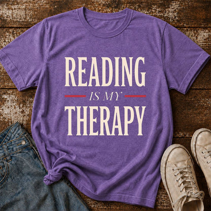 Reading Is My Therapy Printed T-Shirt | Cozy Book Lover Gift Heather Purple
