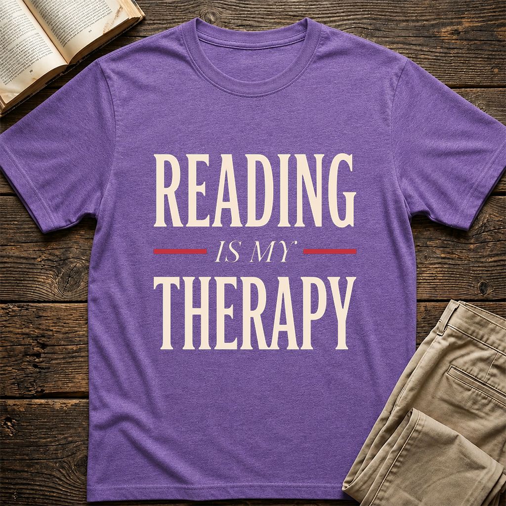 Reading Is My Therapy Printed T-Shirt | Cozy Book Lover Gift Heather Purple