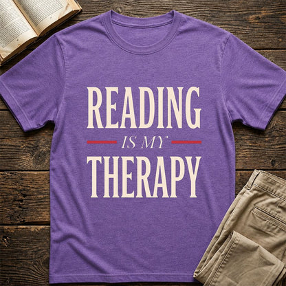 Reading Is My Therapy Printed T-Shirt | Cozy Book Lover Gift Heather Purple