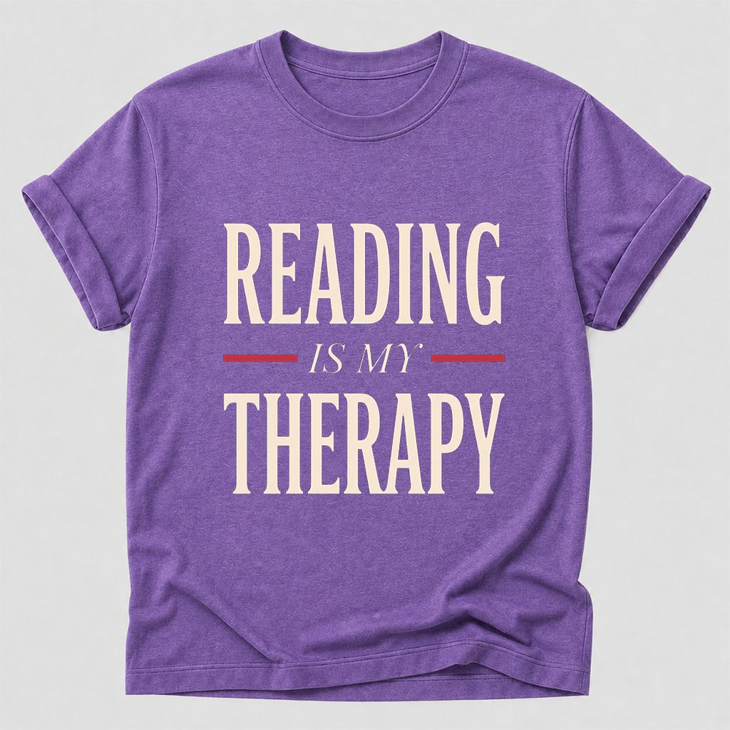 Reading Is My Therapy Printed T-Shirt | Cozy Book Lover Gift Heather Purple