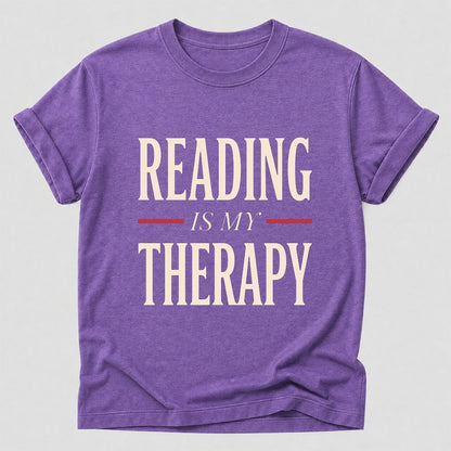 Reading Is My Therapy Printed T-Shirt | Cozy Book Lover Gift Heather Purple