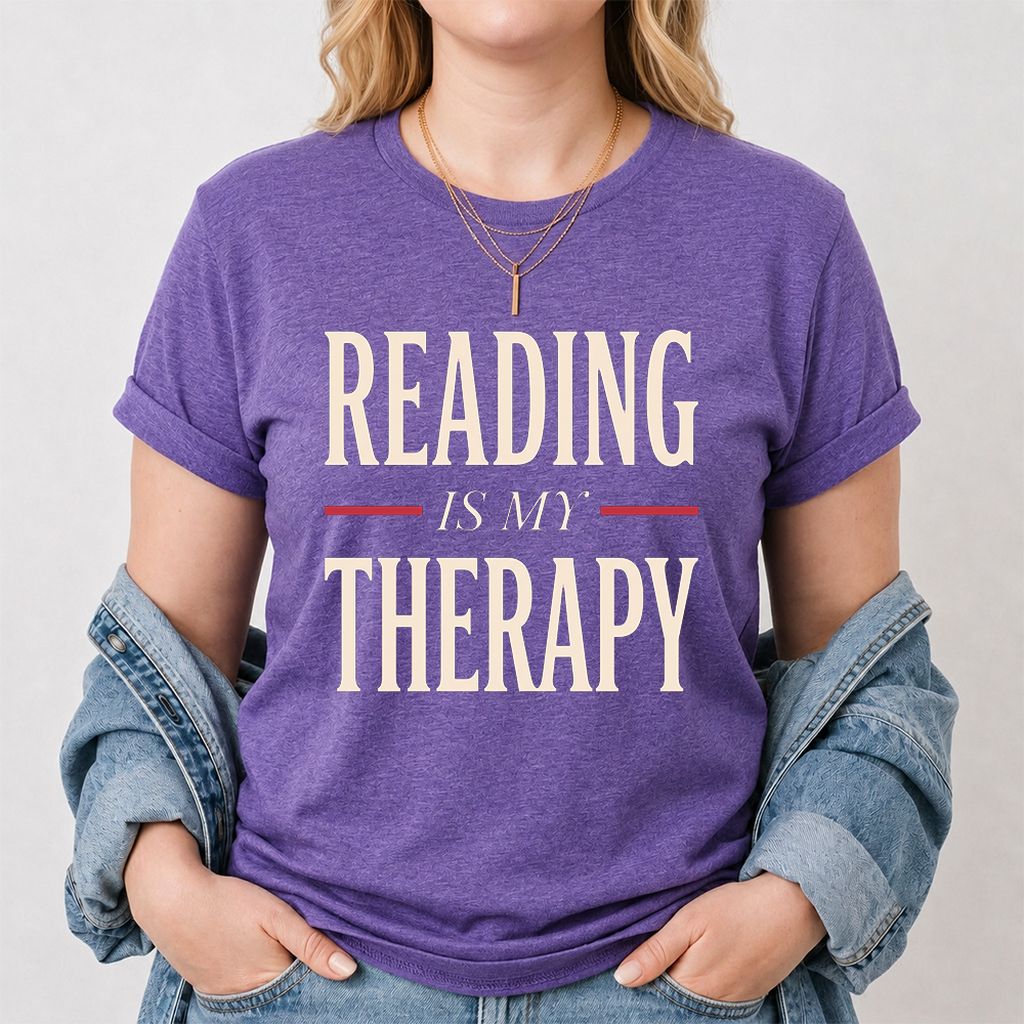 Reading Is My Therapy Printed T-Shirt | Cozy Book Lover Gift Heather Purple