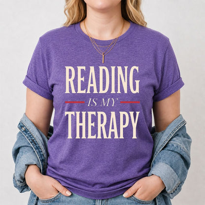 Reading Is My Therapy Printed T-Shirt | Cozy Book Lover Gift Heather Purple