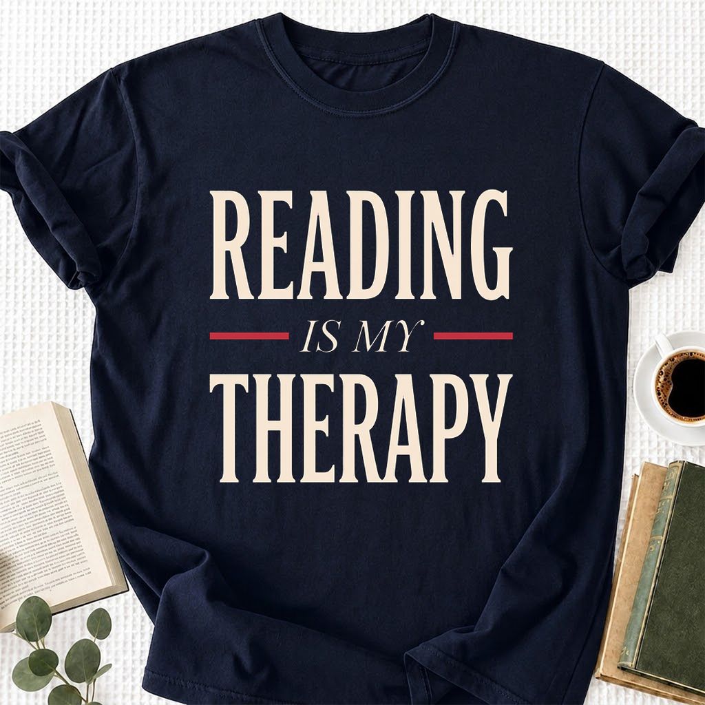 Reading Is My Therapy Printed T-Shirt | Cozy Book Lover Gift Navy