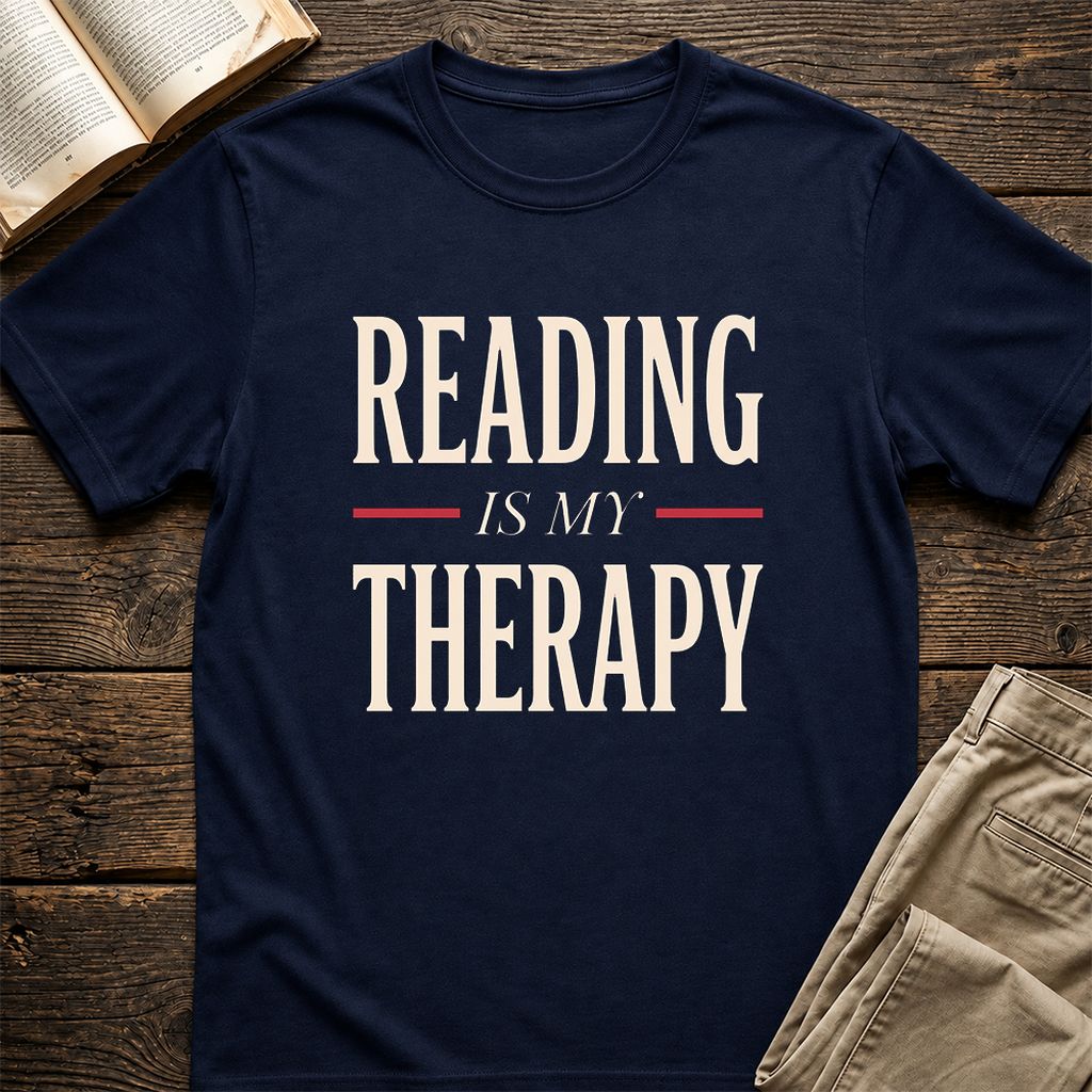 Reading Is My Therapy Printed T-Shirt | Cozy Book Lover Gift Navy
