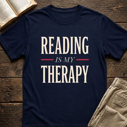 Reading Is My Therapy Printed T-Shirt | Cozy Book Lover Gift Navy