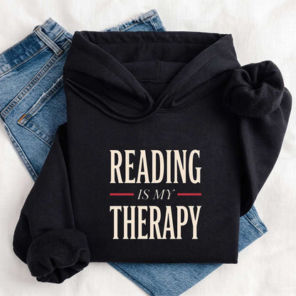 Reading Is My Therapy Softstyle Hoodie | Book Lover Gift Black