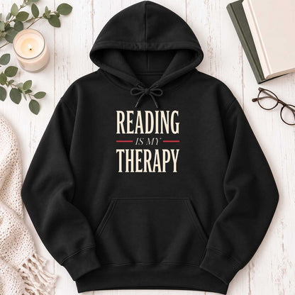 Reading Is My Therapy Softstyle Hoodie | Book Lover Gift Black