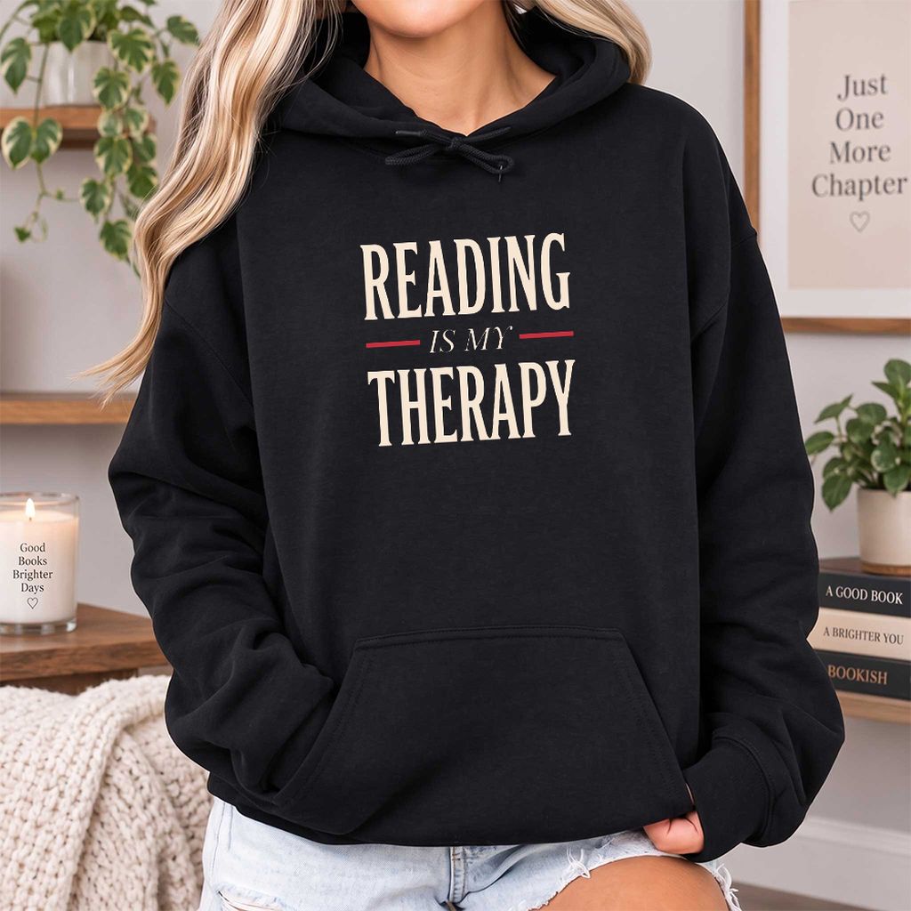 Reading Is My Therapy Softstyle Hoodie | Book Lover Gift Black
