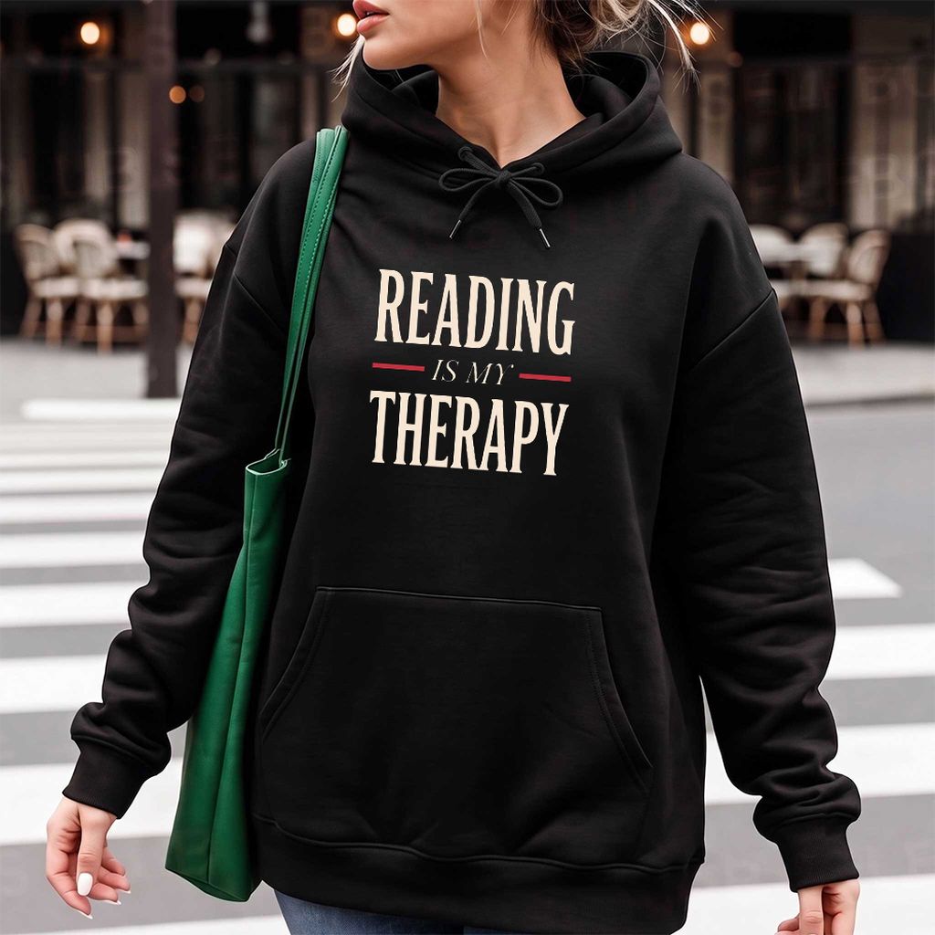 Reading Is My Therapy Softstyle Hoodie | Book Lover Gift Black