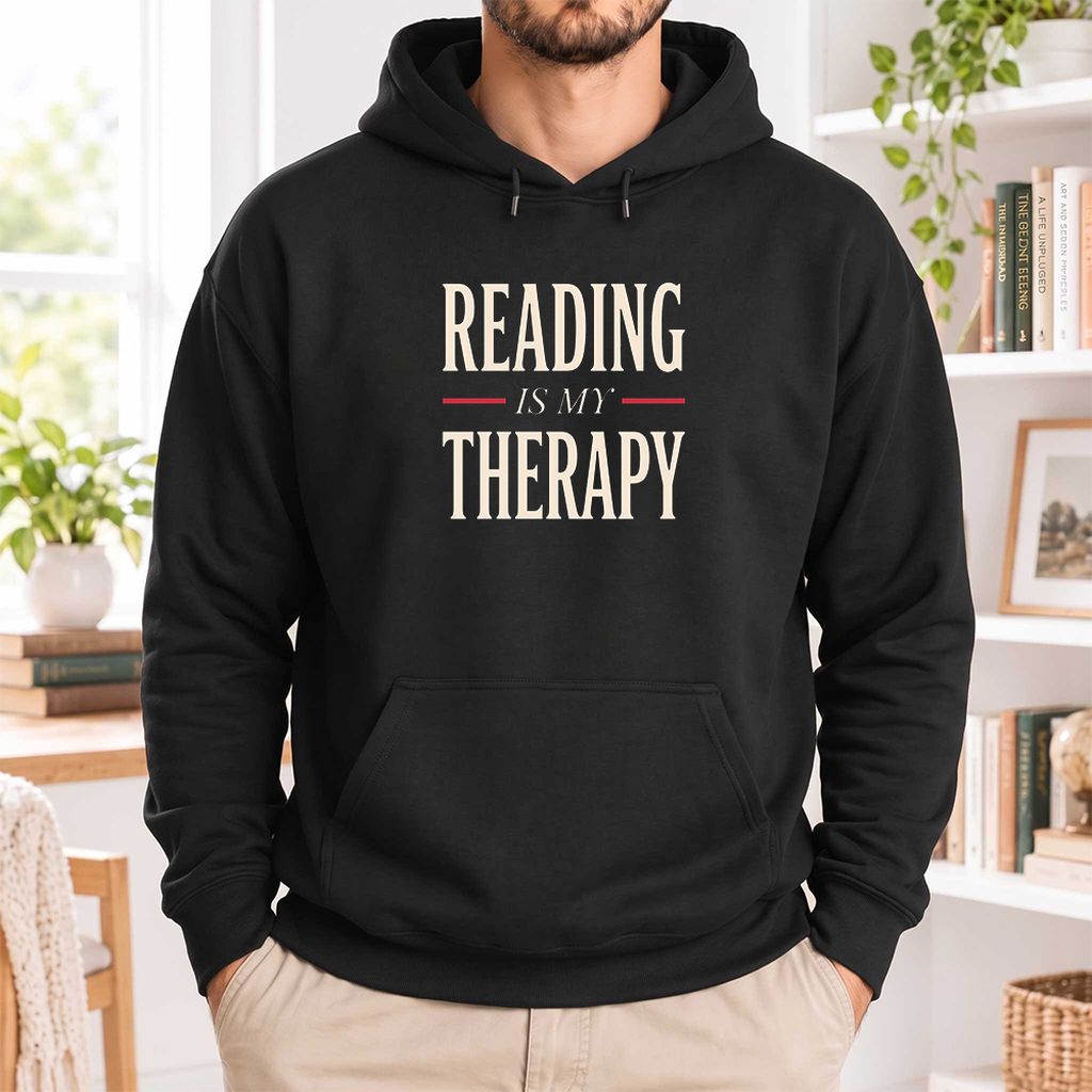 Reading Is My Therapy Softstyle Hoodie | Book Lover Gift Black