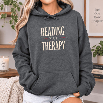 Reading Is My Therapy Softstyle Hoodie | Book Lover Gift Dark Heather