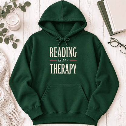 Reading Is My Therapy Softstyle Hoodie | Book Lover Gift Forest Green
