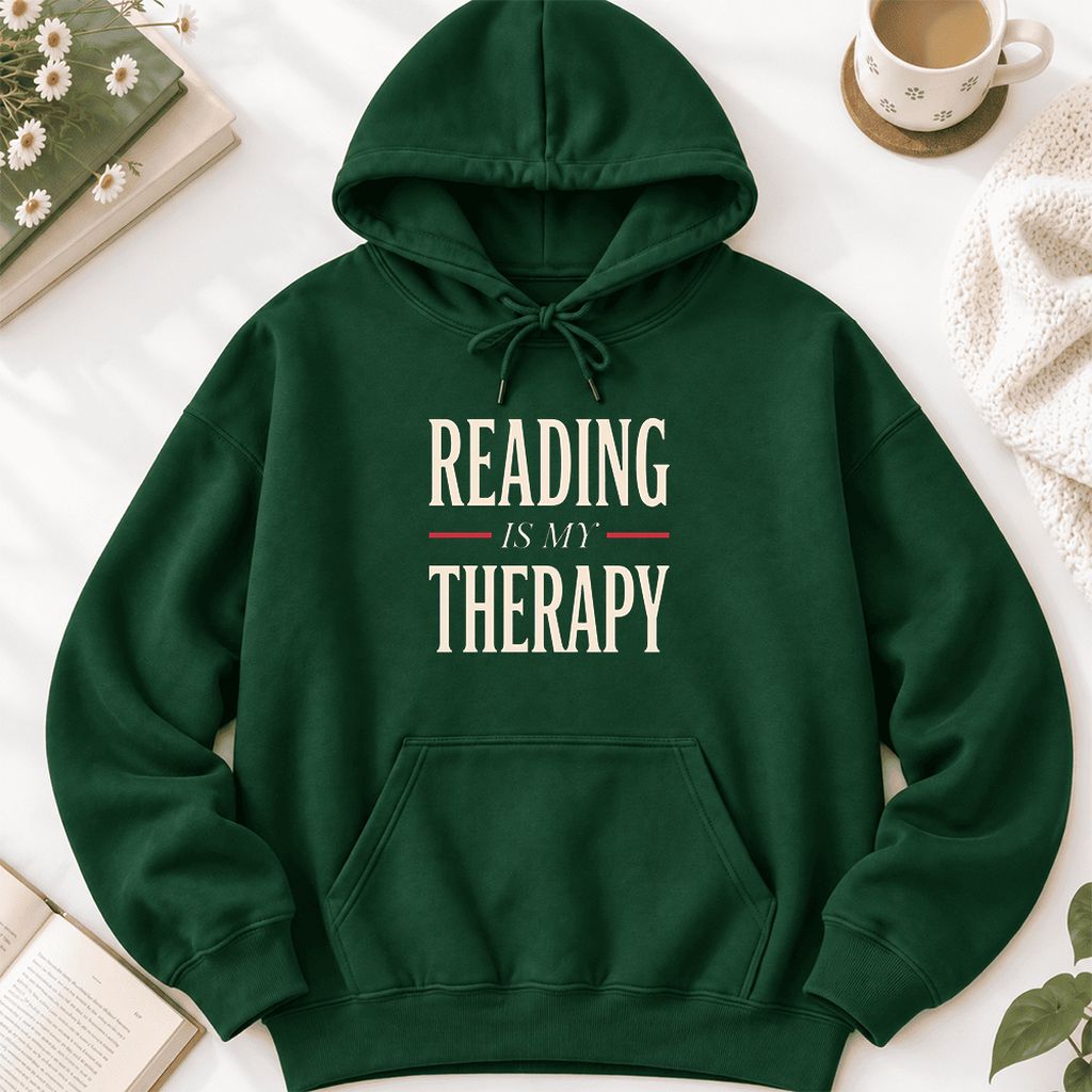 Reading Is My Therapy Softstyle Hoodie | Book Lover Gift Forest Green