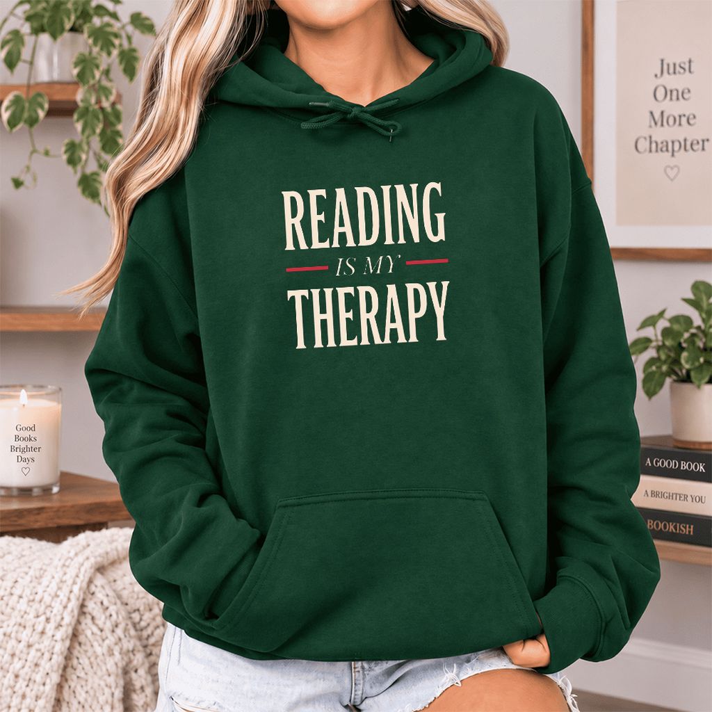 Reading Is My Therapy Softstyle Hoodie | Book Lover Gift Forest Green