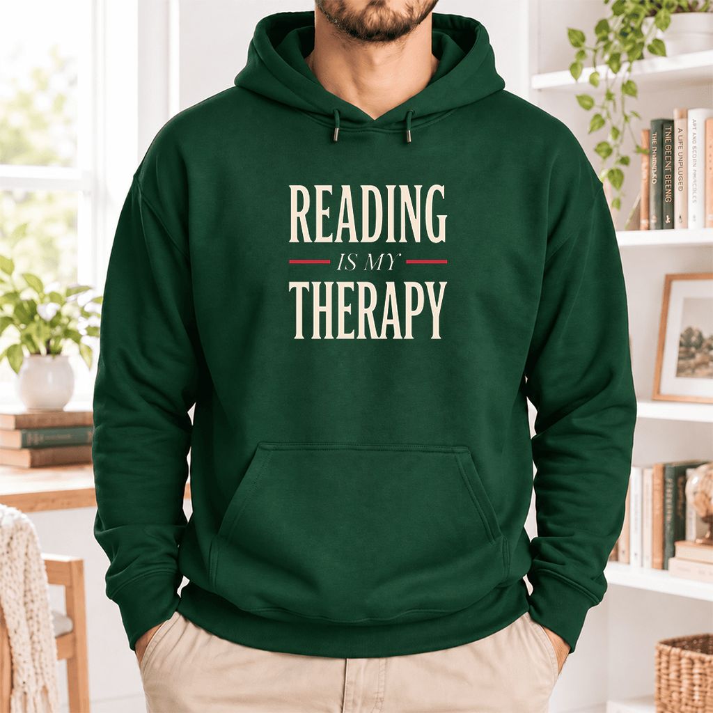 Reading Is My Therapy Softstyle Hoodie | Book Lover Gift Forest Green