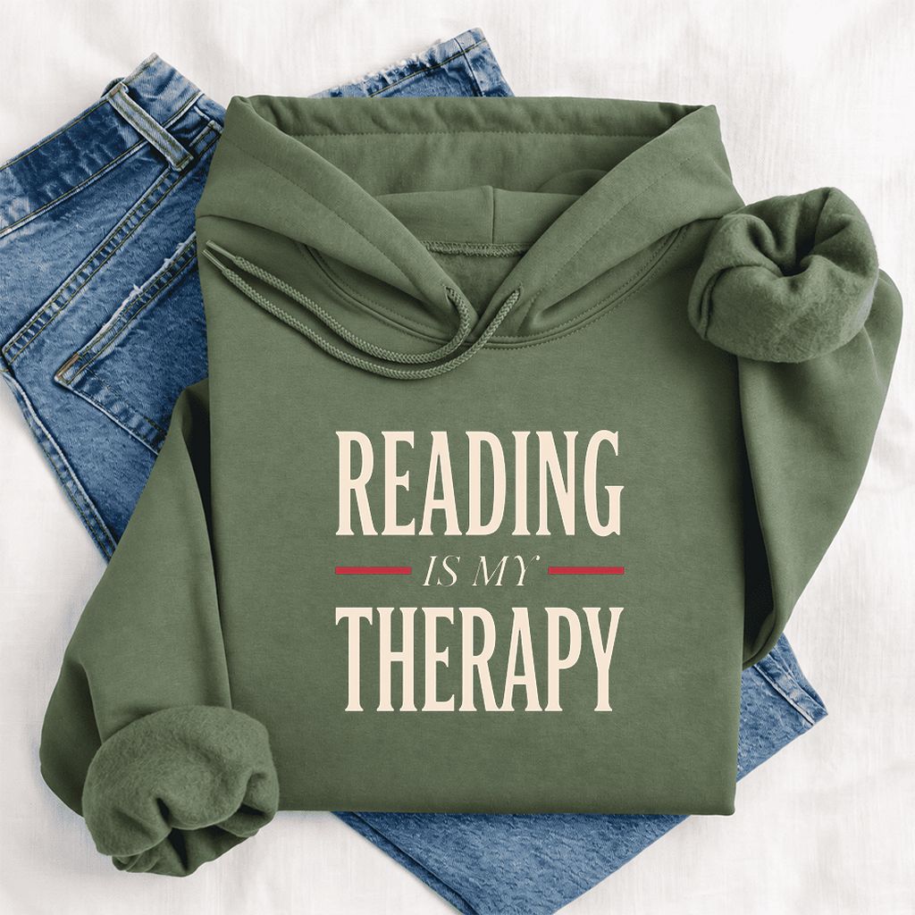 Reading Is My Therapy Softstyle Hoodie | Book Lover Gift Military Green