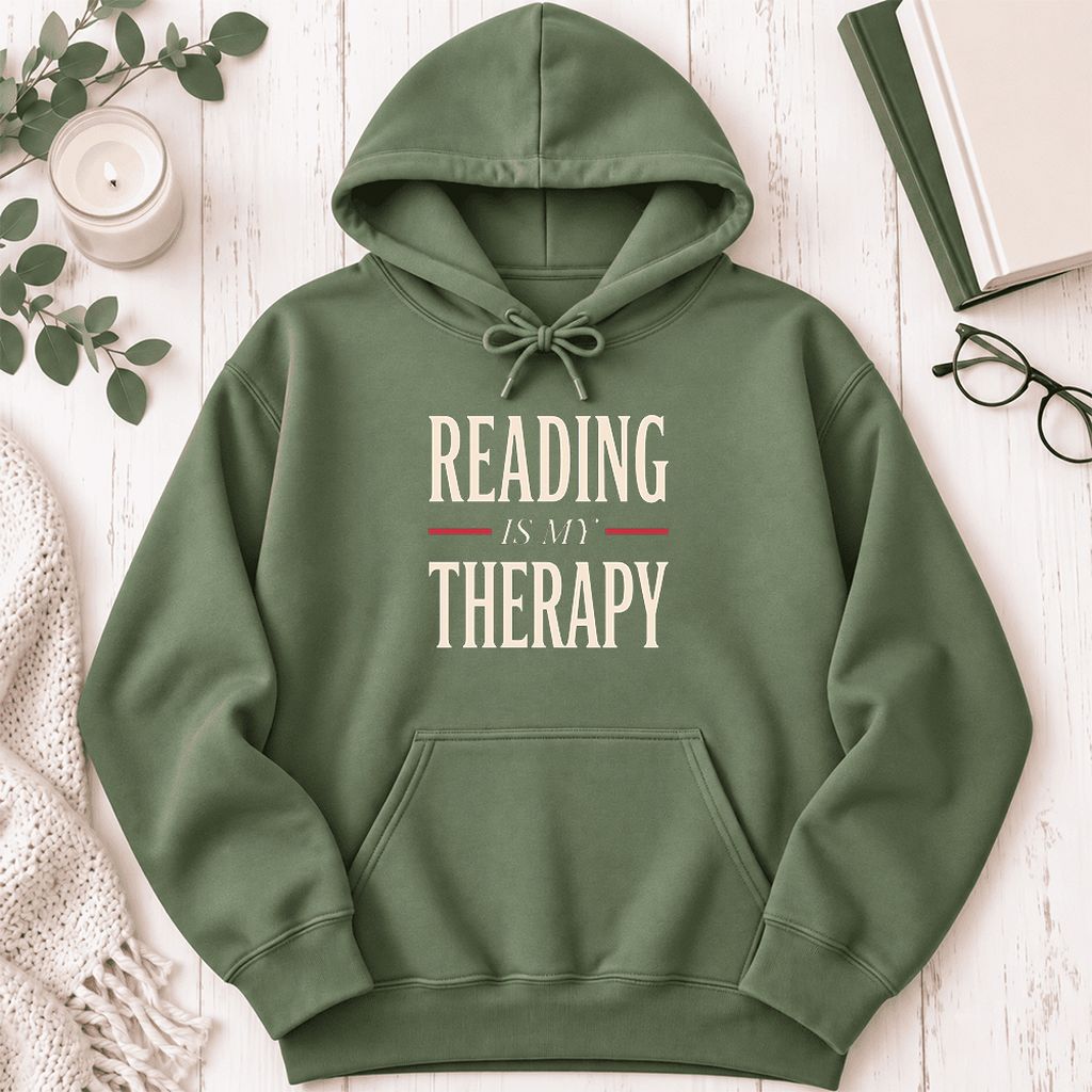 Reading Is My Therapy Softstyle Hoodie | Book Lover Gift Military Green