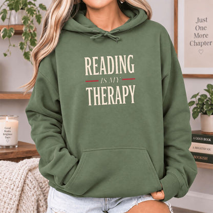 Reading Is My Therapy Softstyle Hoodie | Book Lover Gift Military Green