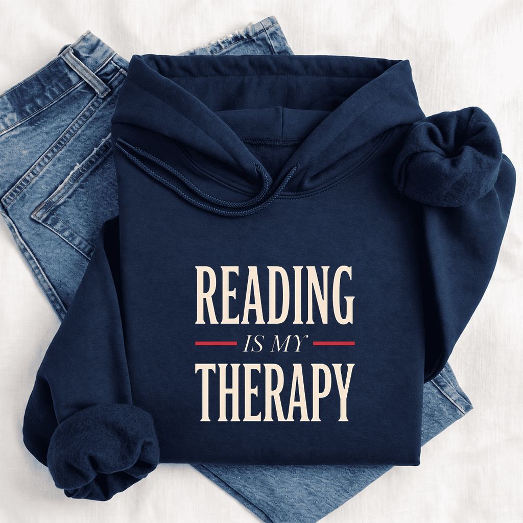 Reading Is My Therapy Softstyle Hoodie | Book Lover Gift Navy